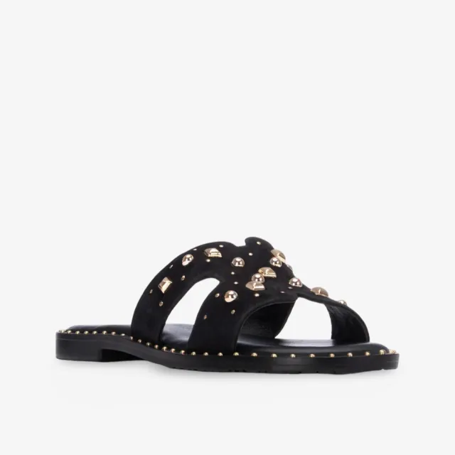 Mules plates daim noir et strass femme - Accessoires pour chaussures