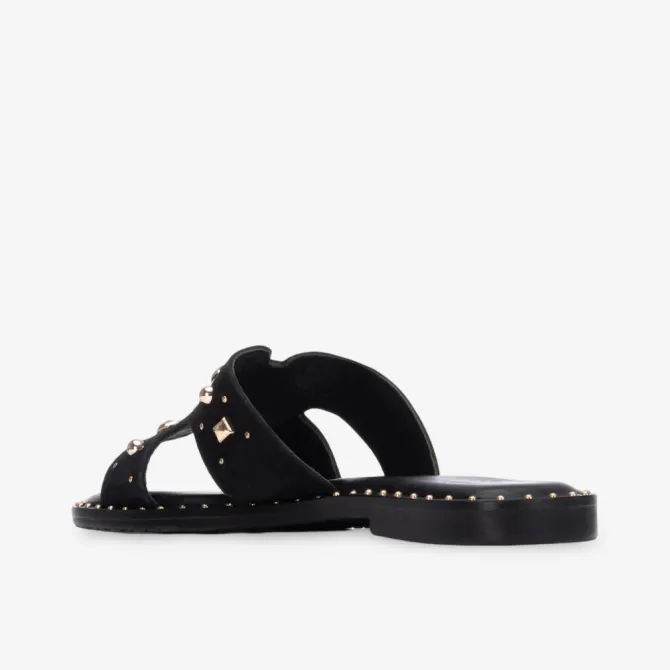 Mules plates daim noir et strass femme - Accessoires pour chaussures