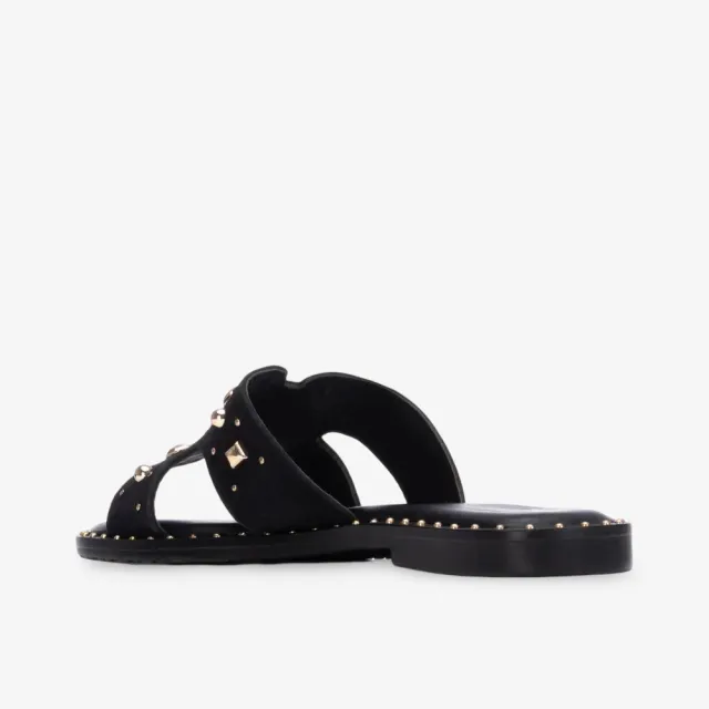 Mules plates daim noir et strass femme - Accessoires pour chaussures
