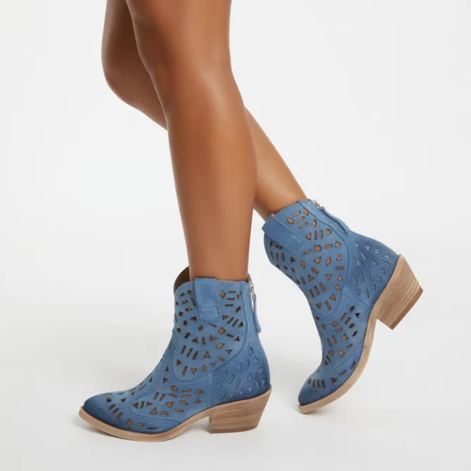Bottines santiags bleu jean daim ajouré femme - Accessoires pour chaussures