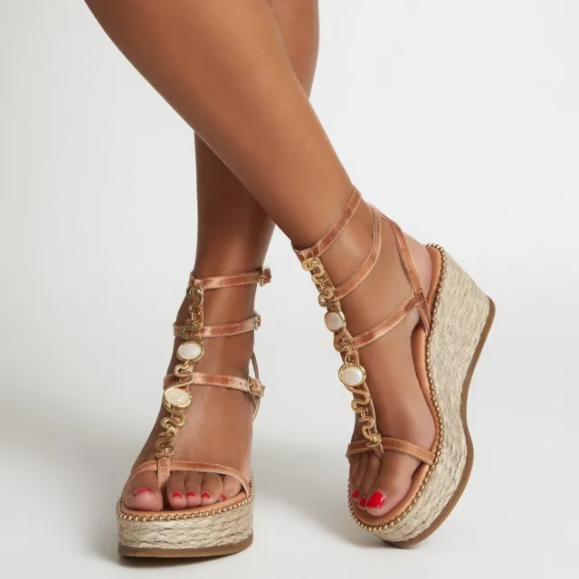 Spartiates compensées cuir camel - Accessoires pour chaussures