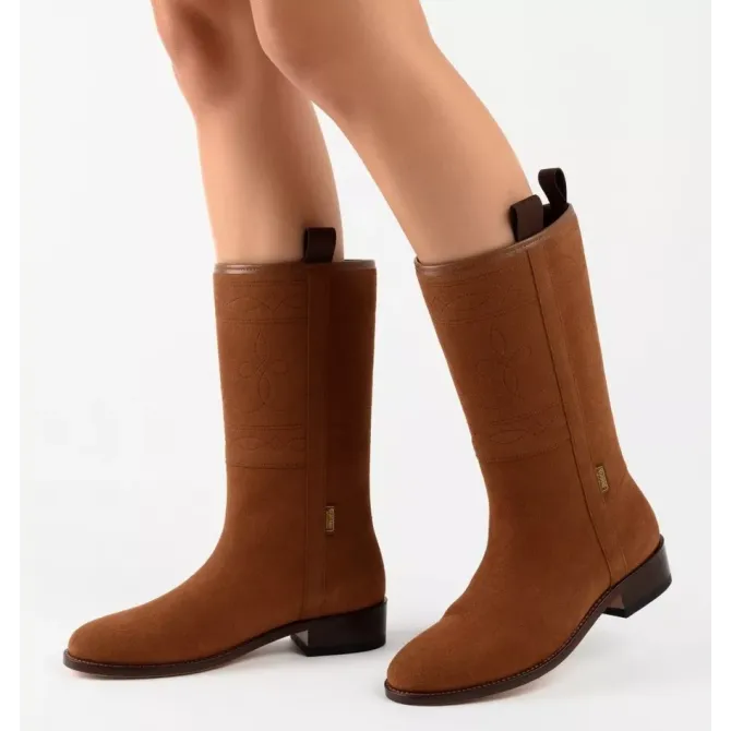 Bottes mi mollet cuir camel - Bottes cavalières