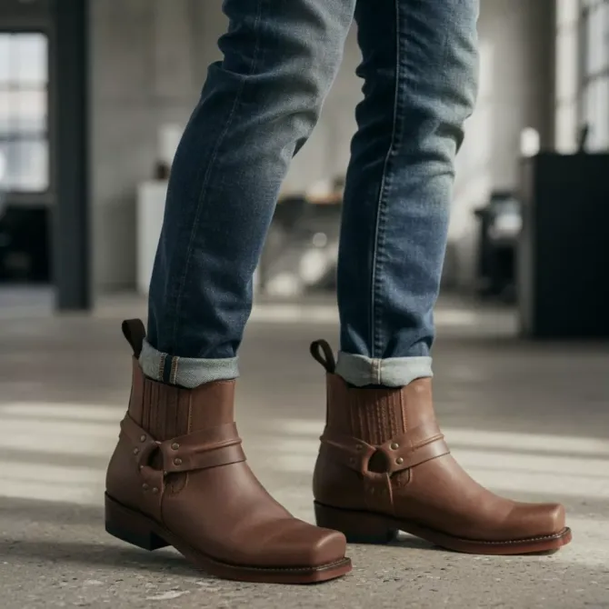 Boots western biker marron cuir – Bottines artisanales Goodyear