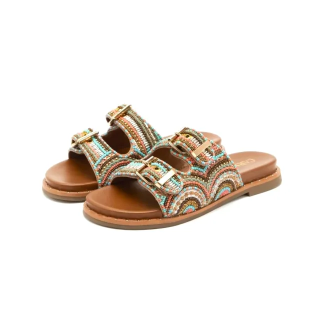 Sandales plates bohèmes perlées multicolores  - MULES ET NU PIEDS