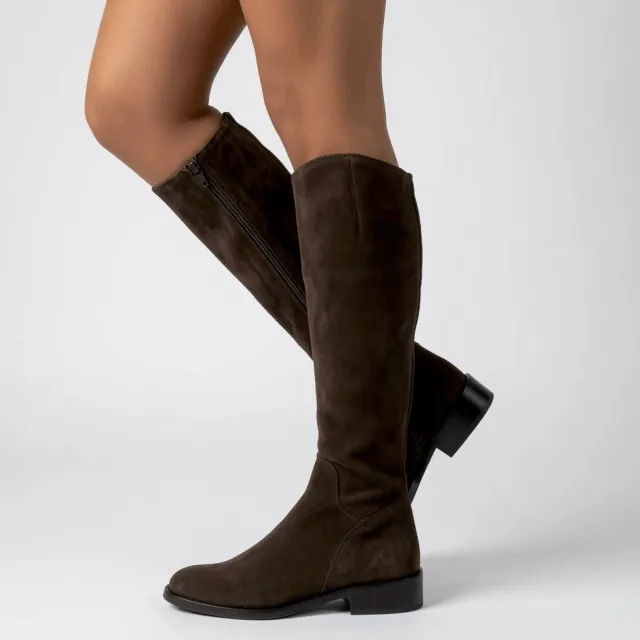 Bottes cavalières daim marron femme - Bottes cavalières