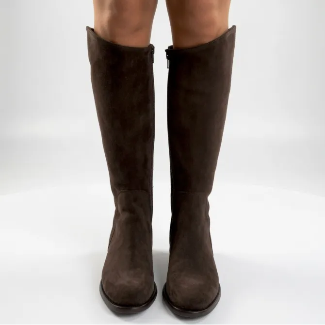 Bottes cavalières daim marron femme - Bottes cavalières