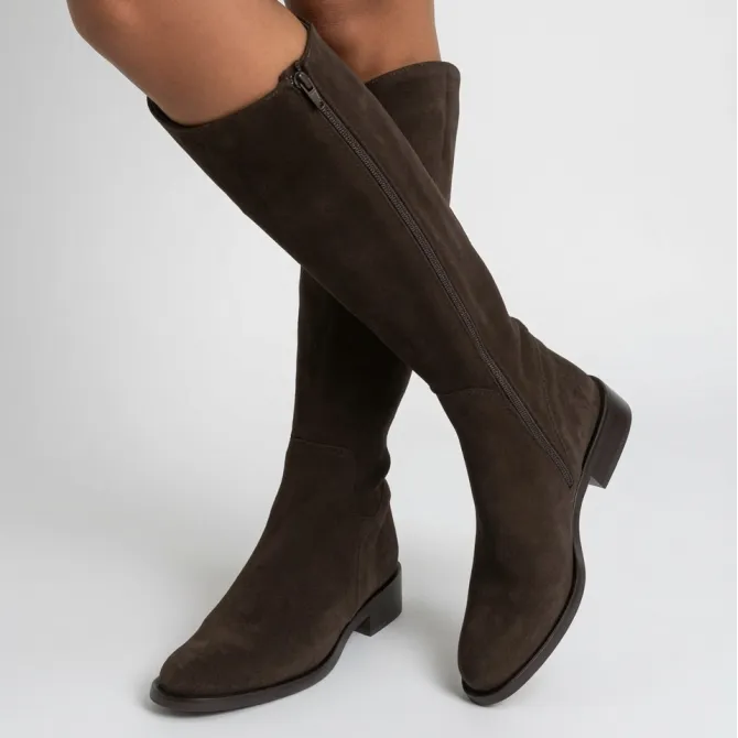 Bottes cavalières daim marron femme - Bottes cavalières