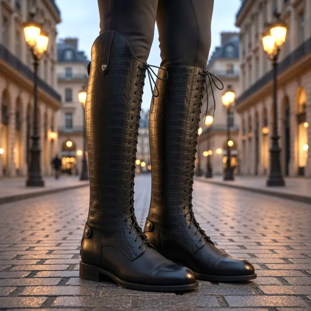 Bottes hautes cuir à lacets - Bottes cavalières