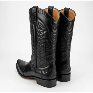 Santiags western cuir noir & serpent - Santiags artisanales cuir