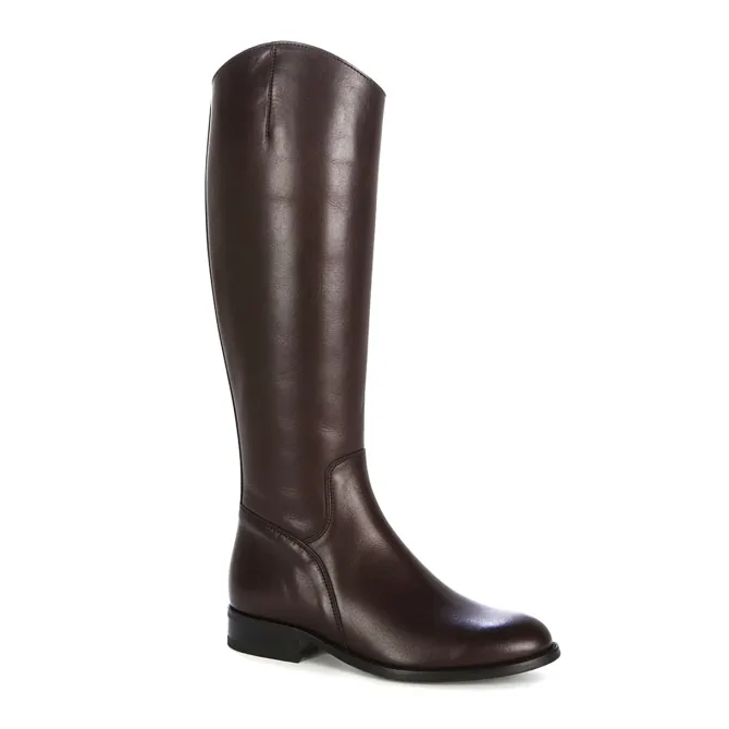 Bottes cavalières femme cuir marron - Bottes plates artisanales