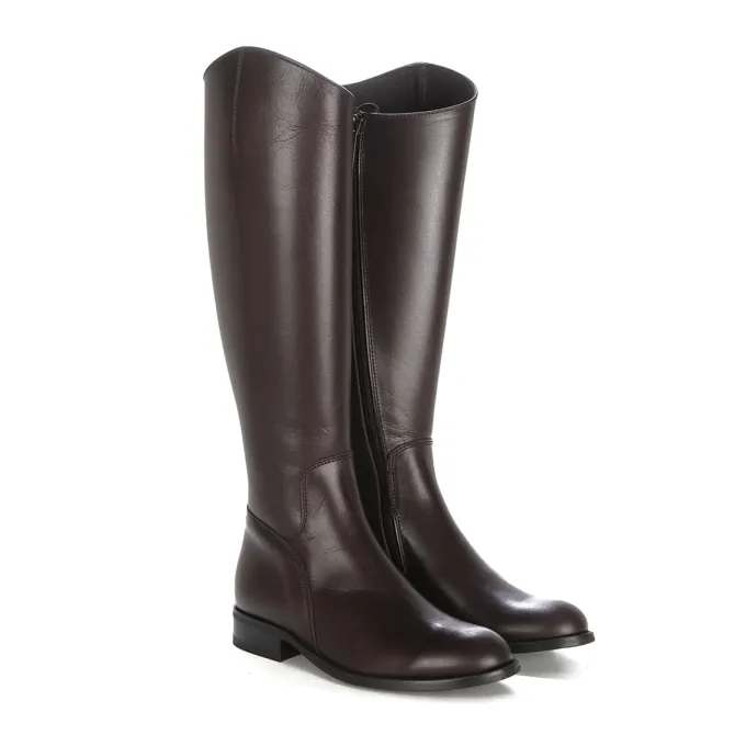 Bottes cavalières femme cuir marron - Bottes plates artisanales