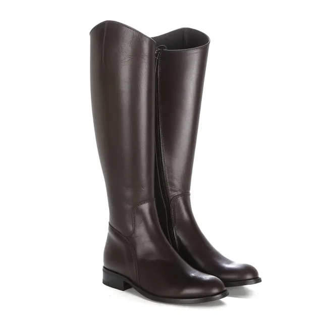 Bottes cavalières femme cuir marron - Bottes plates artisanales