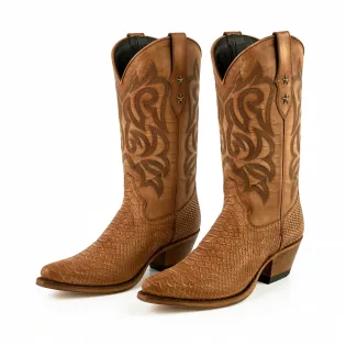 Santiags cuir et serpent cognac femme - Bottes santiag et country