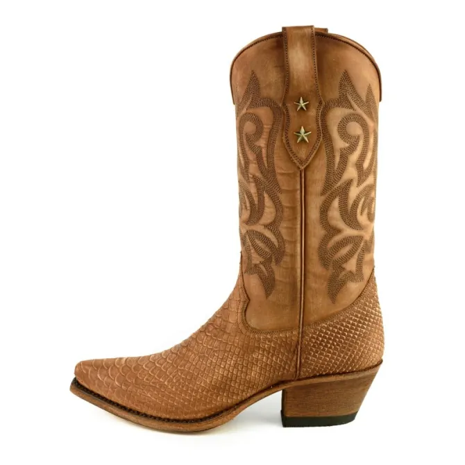 Santiags cuir et serpent cognac femme - Bottes santiag et country