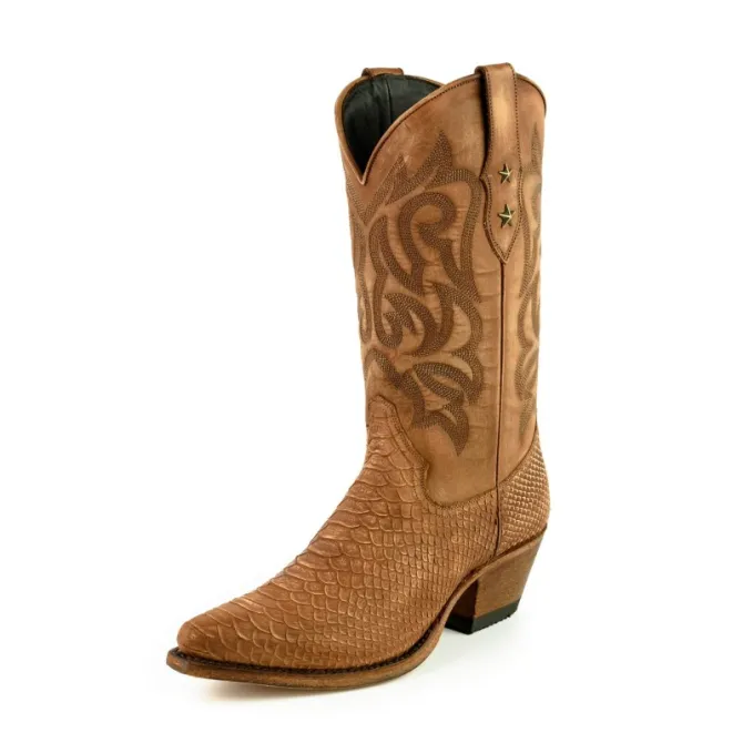 Santiags cuir et serpent cognac femme - Bottes santiag et country