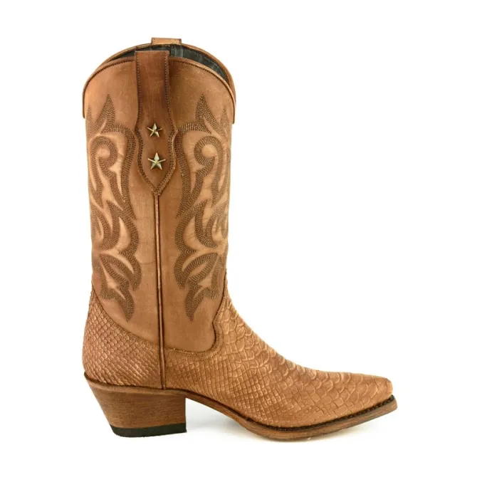 Santiags cuir et serpent cognac femme - Bottes santiag et country