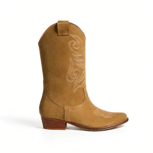 Bottes cowboy daim beige femme - Santiags et bottes cowboy