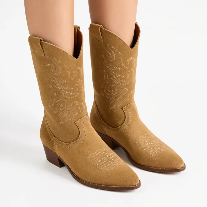 Bottes cowboy daim beige femme - Santiags et bottes cowboy