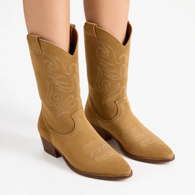 Bottes cowboy daim beige femme - Santiags et bottes cowboy