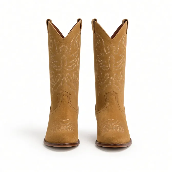 Bottes cowboy daim beige femme - Santiags et bottes cowboy