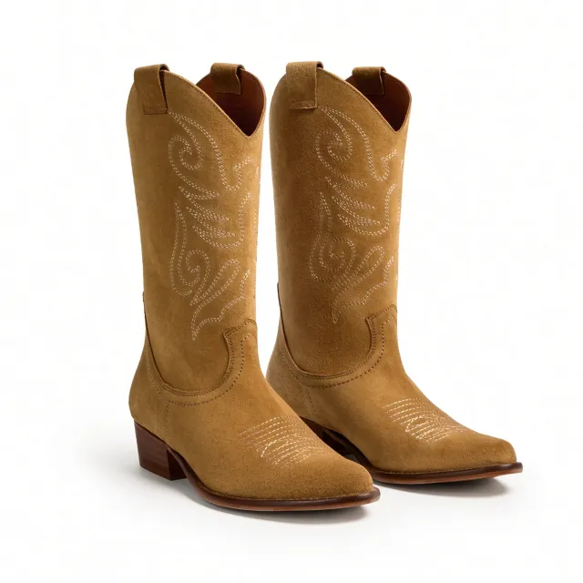 Bottes cowboy daim beige femme - Santiags et bottes cowboy