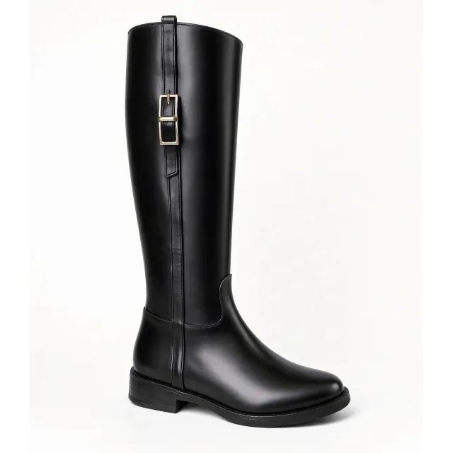 Bottes Femme Cuir Noir Plates -Fabrication Italienne - L’Atelier de la Botte