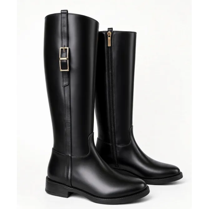 Bottes Femme Cuir Noir Plates -Fabrication Italienne - L’Atelier de la Botte