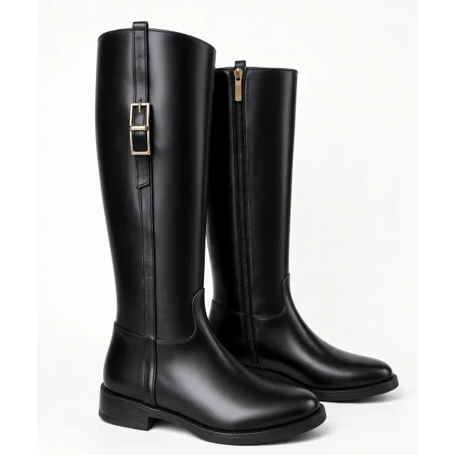 Bottes Femme Cuir Noir Plates -Fabrication Italienne - L’Atelier de la Botte