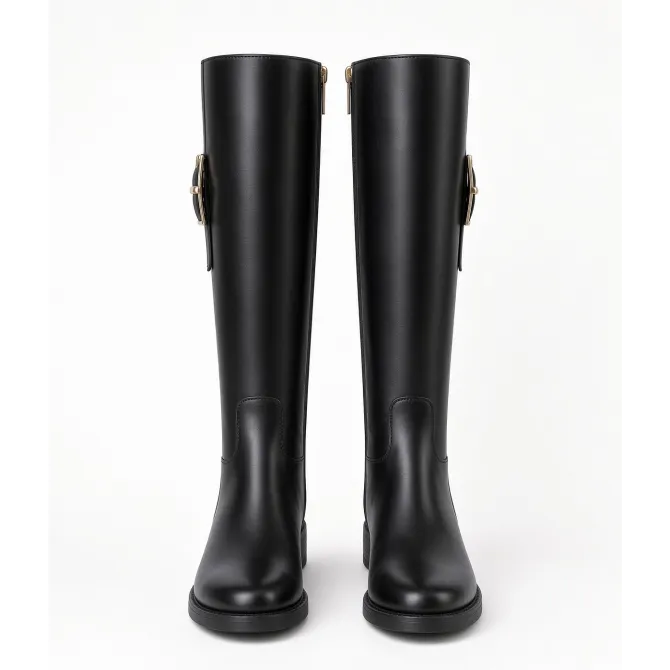 Bottes Femme Cuir Noir Plates -Fabrication Italienne - L’Atelier de la Botte