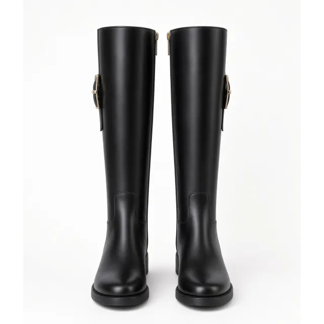 Bottes Femme Cuir Noir Plates -Fabrication Italienne - L’Atelier de la Botte