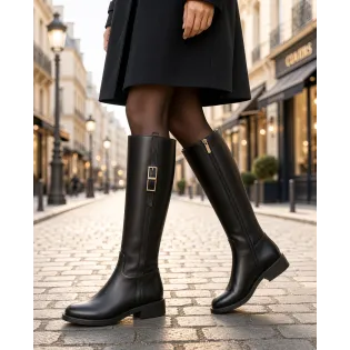 Bottes Femme Cuir Noir Plates -Fabrication Italienne - L’Atelier de la Botte