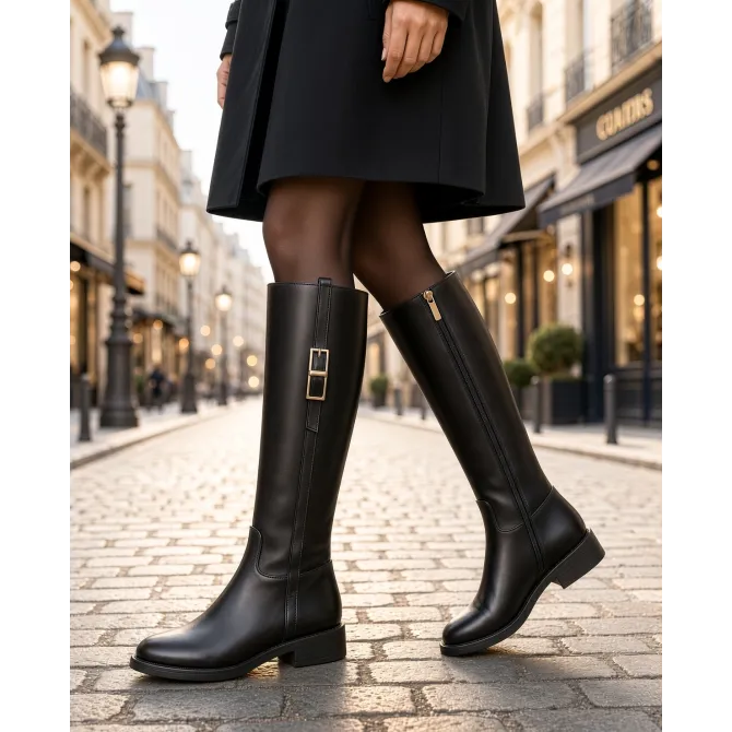 Bottes Femme Cuir Noir Plates -Fabrication Italienne - L’Atelier de la Botte