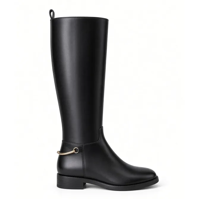 Bottes Femme Cuir Noir avec Boucle Dorée - L’Atelier de la Botte