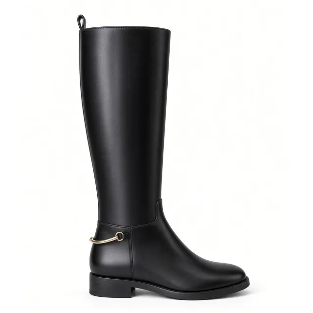 Bottes Femme Cuir Noir avec Boucle Dorée - L’Atelier de la Botte