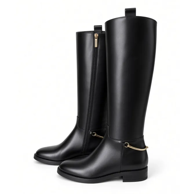 Bottes Femme Cuir Noir avec Boucle Dorée - L’Atelier de la Botte