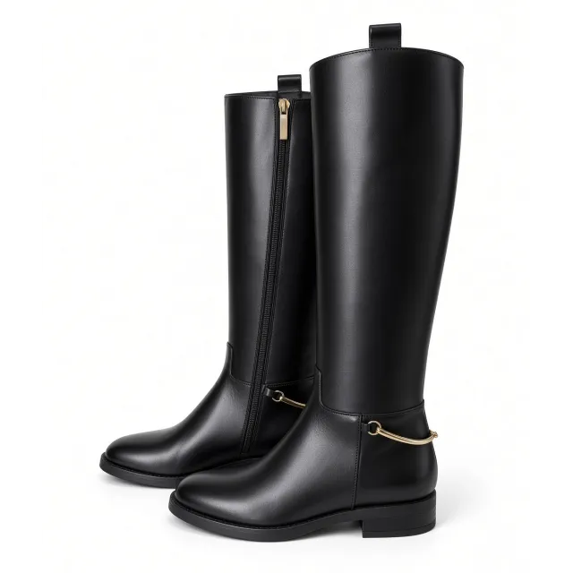Bottes Femme Cuir Noir avec Boucle Dorée - L’Atelier de la Botte