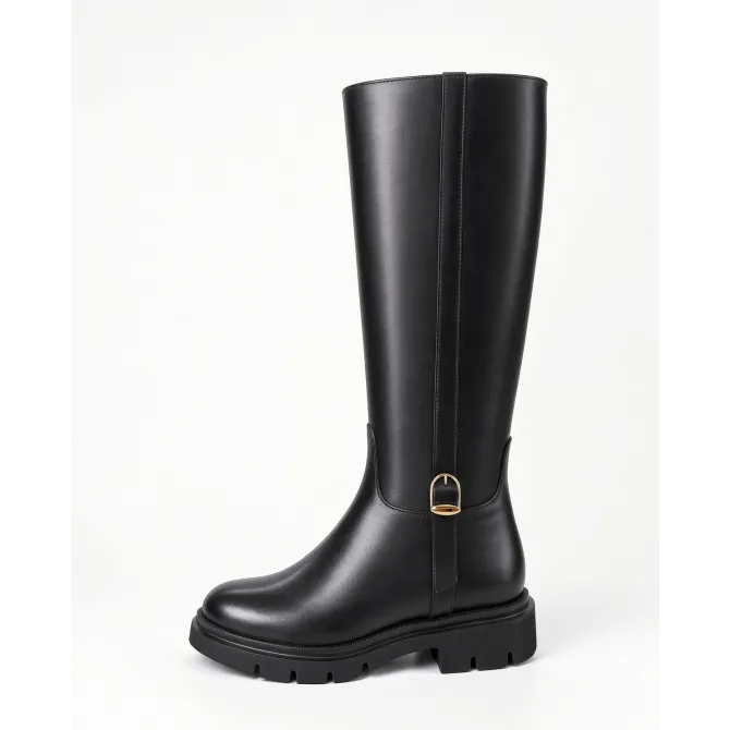 Bottes Femme Cuir Noir Crantées - Fabrication Italienne - L’Atelier de la Botte