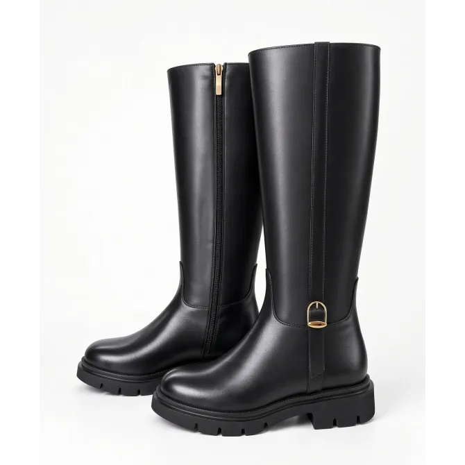 Bottes Femme Cuir Noir Crantées - Fabrication Italienne - L’Atelier de la Botte