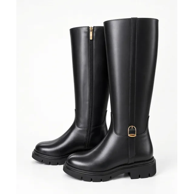 Bottes Femme Cuir Noir Crantées - Fabrication Italienne - L’Atelier de la Botte