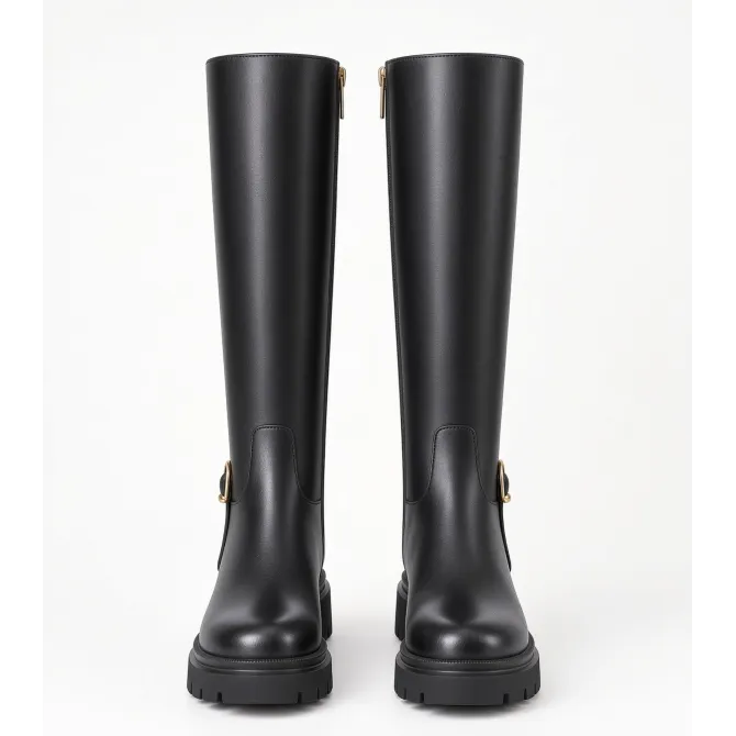 Bottes Femme Cuir Noir Crantées - Fabrication Italienne - L’Atelier de la Botte