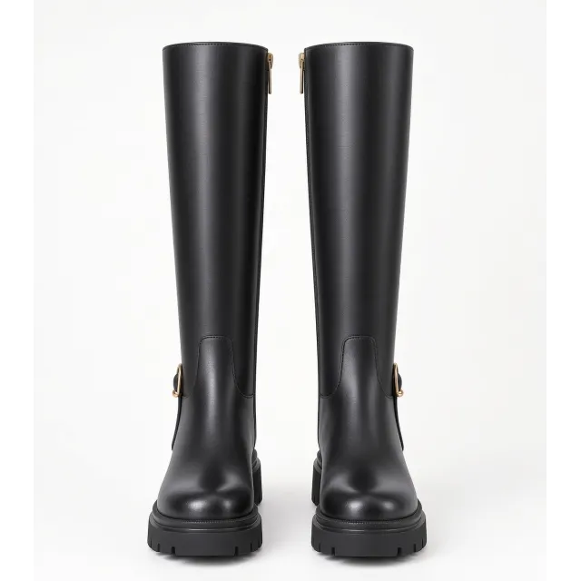 Bottes Femme Cuir Noir Crantées - Fabrication Italienne - L’Atelier de la Botte