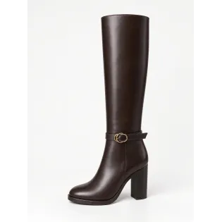 Bottes Femme Cuir Marron à Talon et Boucle Dorée - L’Atelier de la Botte