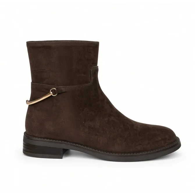 Bottines femme daim marron boucle arrière  - Bottines femme artisanales