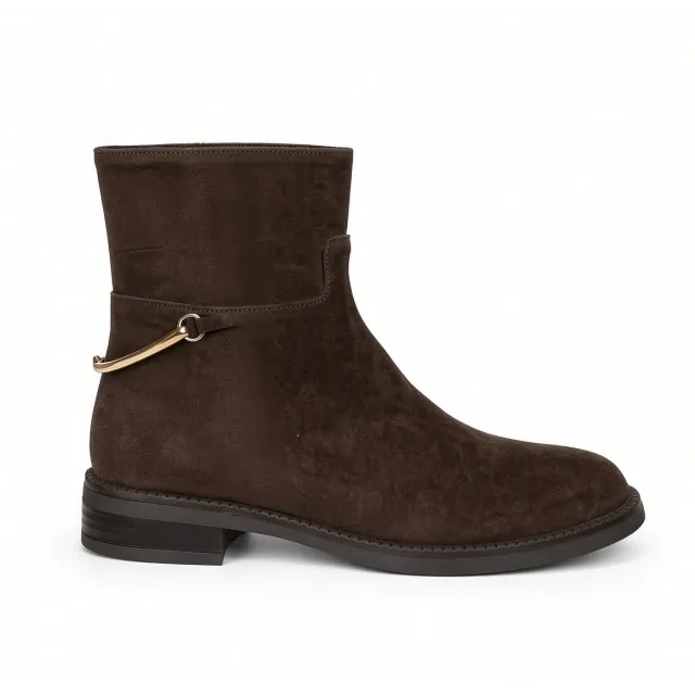Bottines femme daim marron boucle arrière  - Bottines femme artisanales