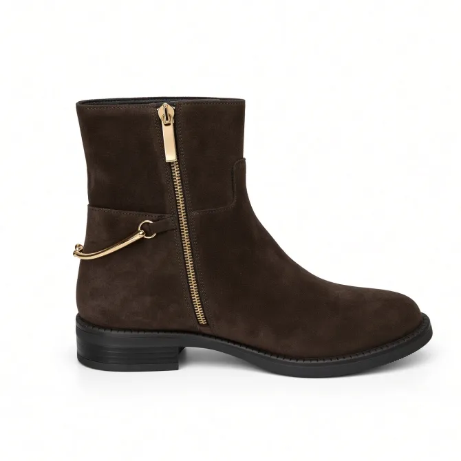 Bottines femme daim marron boucle arrière  - Bottines femme artisanales