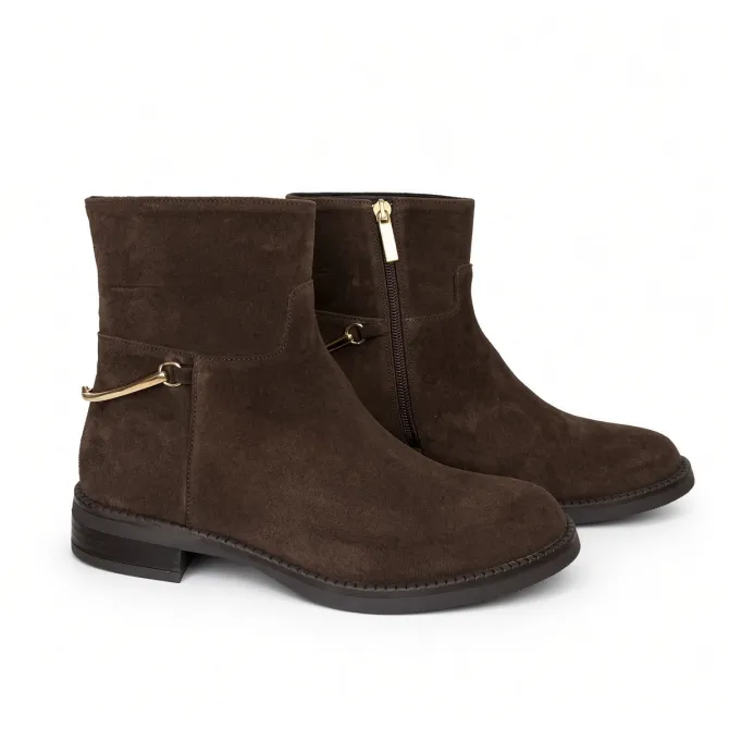 Bottines femme daim marron boucle arrière  - Bottines femme artisanales