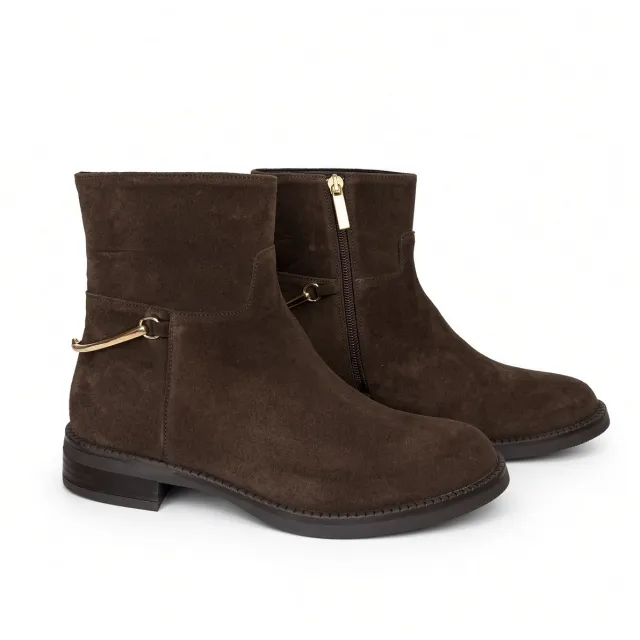 Bottines femme daim marron boucle arrière  - Bottines femme artisanales