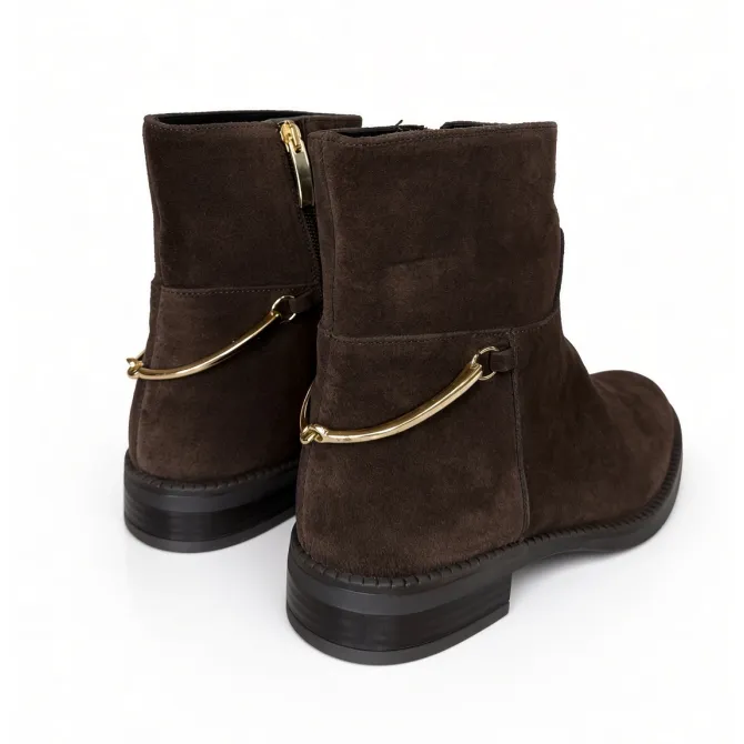 Bottines femme daim marron boucle arrière  - Bottines femme artisanales