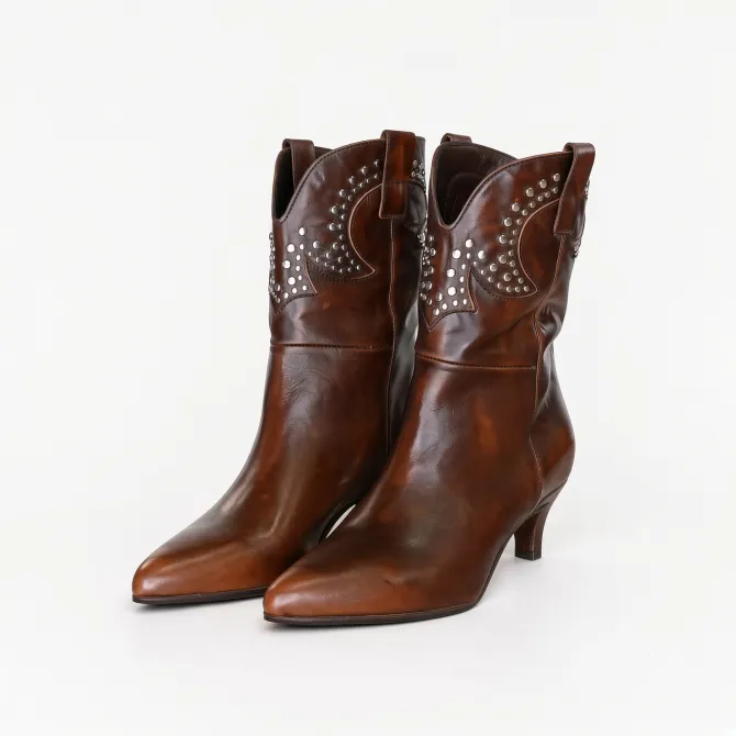 Bottines Femme Cuir Cognac Vintage - Made in Italie - L’Atelier de la Botte