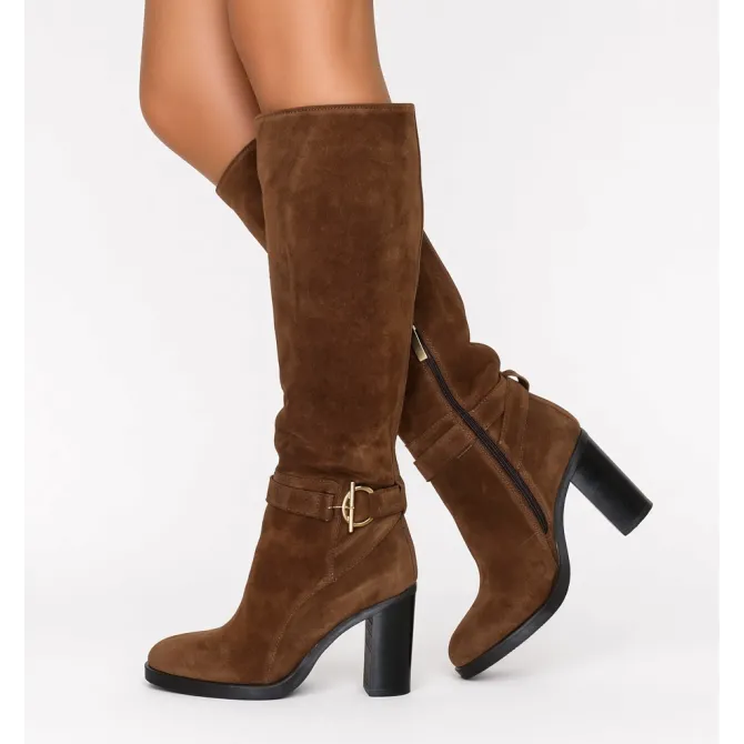 Bottes Femme Daim Marron à Talon Mors Doré - L’Atelier de la Botte